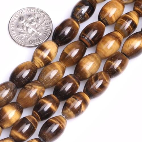 Gem-inside Selectable Size Natural Tiger Eye Olivary Rice Yellow Beads For Jewelry Making Bracelet Necklace 15inch DIY