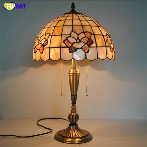 FUMAT Natural Shell Blooming flower Lampshade Table Lamps Tiffany Lotus Table Lights Home Decor BAR Living room Bedside Lights