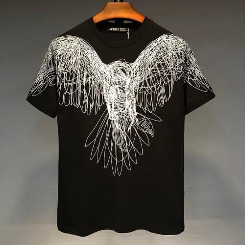 Cotton T Shirts Men Half-Sleeved Loose Dark Wings Printed T-shirt Summer Harajuku Shirt Tops Black White Eagle Graffiti Tees