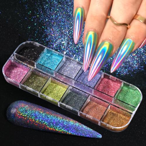 Nail Glitter Holographic Chrome Powder Laser Mirror Dip Pigment Nail Art Manicure Decoration Shimmer Reflective Dust LAI-360