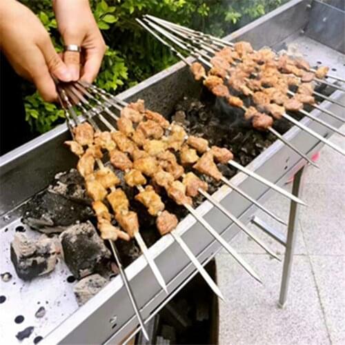 10pcs 39cm Barbecue tools BBQ roasted non-magnetic large flattened stainless steel skewers signed a strong needle