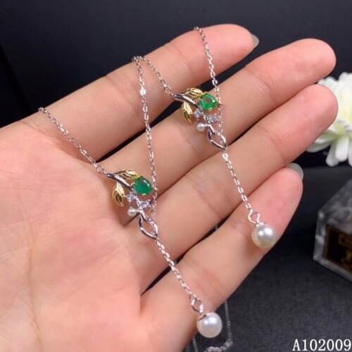 KJJEAXCMY fine jewelry 925 Sterling Silver inlaid natural emerald vintage girl new Pendant Necklace support test