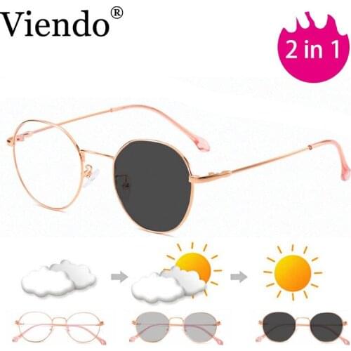 Round Anti Blue Light Photochromic Glasses Women Men Fashion Metal Frame Anti Blue Ray UV400 Auto Color Changing Sunglasses