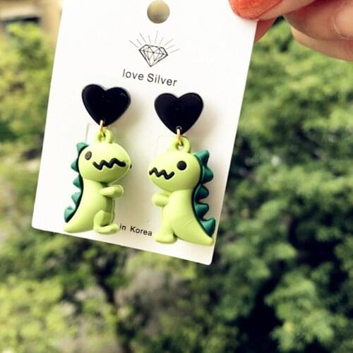 Cute Kawai Dinosaur Drop Earrings Silicone Lovely Cartoon Love Heart Earrings Funny Creative Women Girls Jewelry 3 Colors