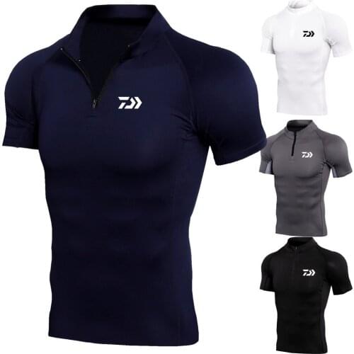 Daiwa Clothing Fishing Tshirt Men Breathable Quick Dry Fishing Clothes Outdoor Clothing Short Sleeve Sport Shirt Zipper T-shirt