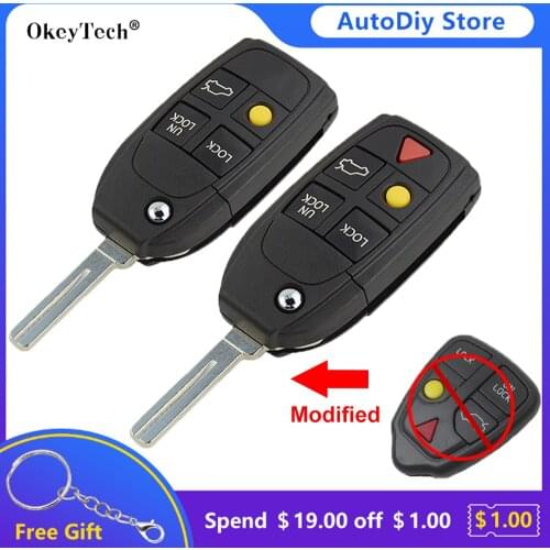 OkeyTech 4/5 Button Modified Flip Folding Remote Car Key Shell Cover Case Fob For Volvo XC70 XC90 V50 V70 S60 S80 C30Replacement