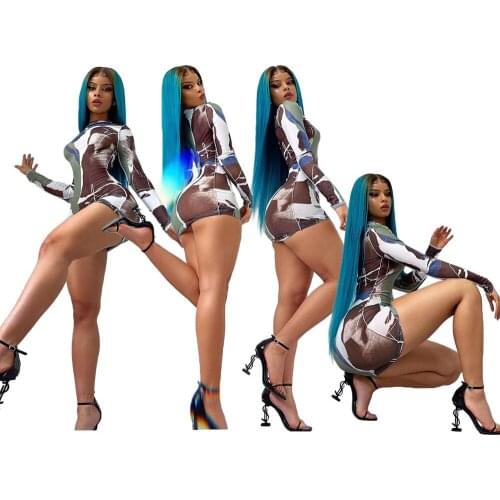 Zoctuo Club Bodycon Dress Long Sleeve Printing Mini Dresses O Neck Brown Party Streetwear Sexy Autumn Elegant Vestidos Clothing