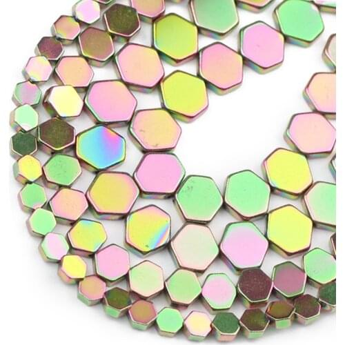 Flat Hexagon Hematite Natural Stone New Green Spacer Loose Beads For Jewelry Making Hand Made Diy Bracelet Necklace 4/6/8MM 15"