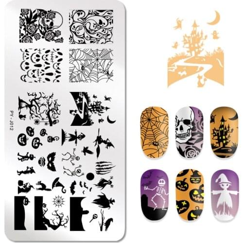 PICT YOU Rectangle Halloween Series Nail Stamping Plates Nail Art Stamping Image Plate Nail Art Stamps Design Tools J012
