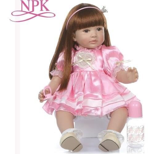 Big size 60CM real baby reborn toddler girl lifelike flexible soft silione vinyl bebe doll reborn long straight hair playmates