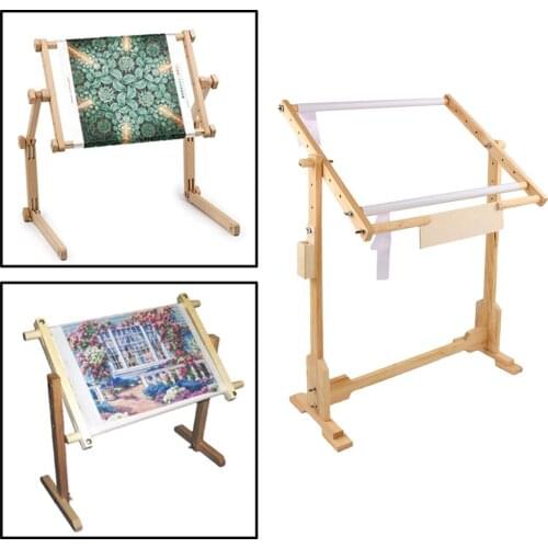 Adjustable Floor Table Lap Seat Stand Embroidery Cross Stitch Wooden Rack Sewing