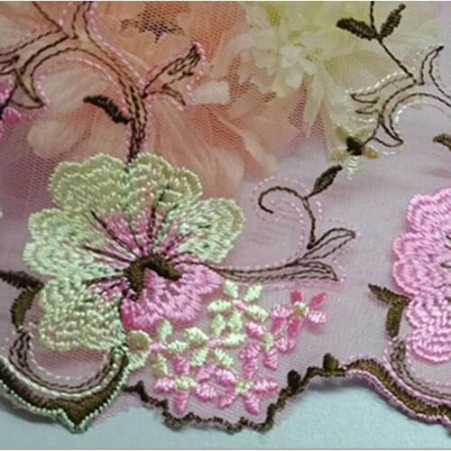 Countryside Style Pink Embroidery Lace Edge Handwork Sewing Material Trim Fabric Craft Cloth For Wedding Dress Household Materia