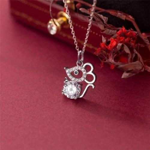Sole Memory 2020 Rat Year Zodiac Sign Shiny Mouse 925 Sterling Silver Clavicle Chain Female Necklace SNE513