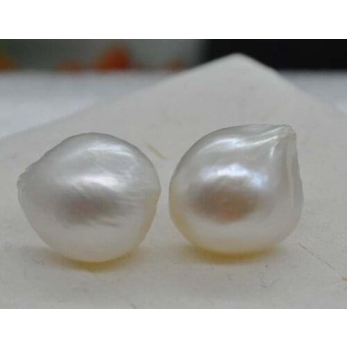 Natural Rare white 12-13mm freshwater Pearl 925 sterling silver stud earring