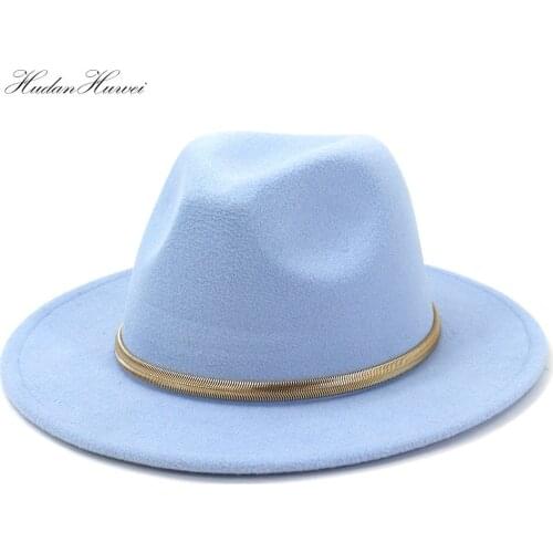 2021 High Quality Hot Sell European American New Fashion Fall Winter Men Women Woolen Felt Fedora Hat with Wide Brim Belt
