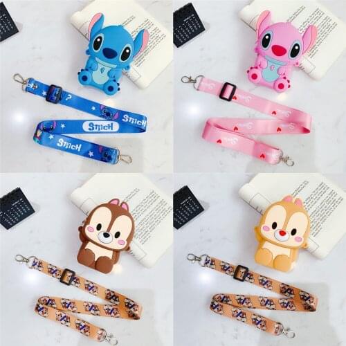 Disney cartoon Lilo & Stitch coin bag Elsa Alice Mickey Anime pattern Silicone wallet card children holder Clutch kid gift
