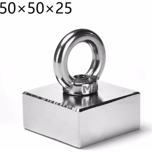 1pc 50x50x25 Strong Rare Earth block hole magnet 50*50*25 Circular Eyebolt Boron Neodymium N52 Magnets 50*50*25mm (46*46*21)