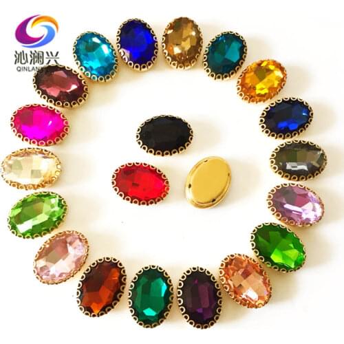 10x14mm/13x18mm 20pcs/bag Oval shape glass crystal lace claw rhinestones,golden base sew on stone for Diy/Clothing accessories