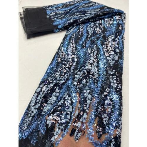 Navy Blue Sequence Nigerian Lurxury Tulle lace 2020 High Quality African Mesh Wedding Fabric for Dress XZNI4512