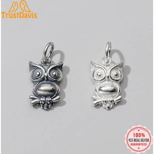 TrustDavis Real 925 Sterling Silver Fashion Sweet Animal Owl Charm Pendant Handmade DIY Accessories Wholesale Fine Jewelry DZ98