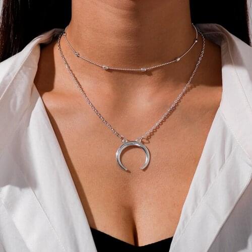 Creative Muliteilayer Crescent Moon Necklaces Pendants Mini Beads Choker Necklaces for Women Girls Charms Collares Jewelry