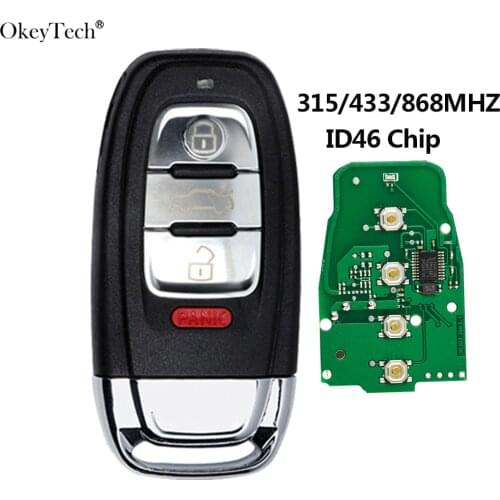 Okeytech Keyless Entry Smart Key For Audi RS6 RS7 A3 A4 A5 A6 B5 B6 B8 C6 C7 8P Q5 4 Button 315/433/868MHZ With Insert Blade