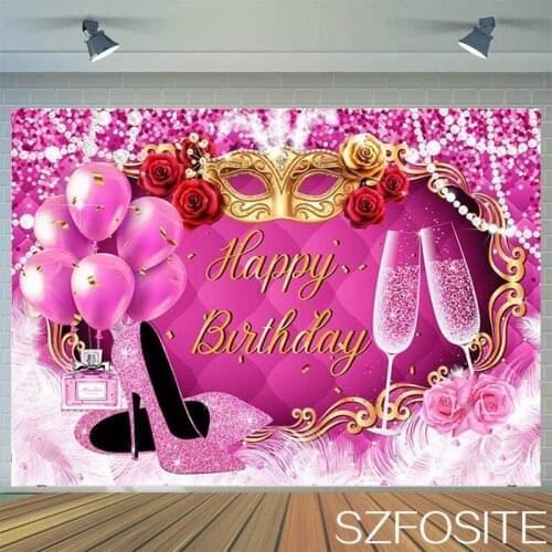 Gold Mask Sweet Pink Party Champagne Backdrop Ladies Birthday Table Decoration Photography Photo Custom Kids Vinyl Background