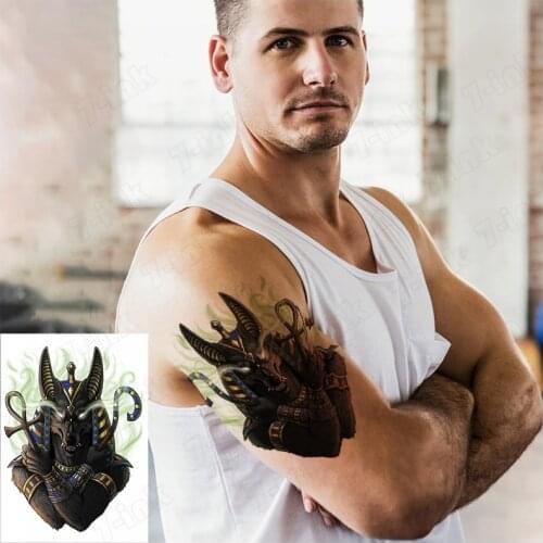 Waterproof Temporary Tattoo Ancient Egypt Myth Abimus Wolf Head Art Water Transfer Snake Tattoo Fake Flash Tatoo for Man Woman