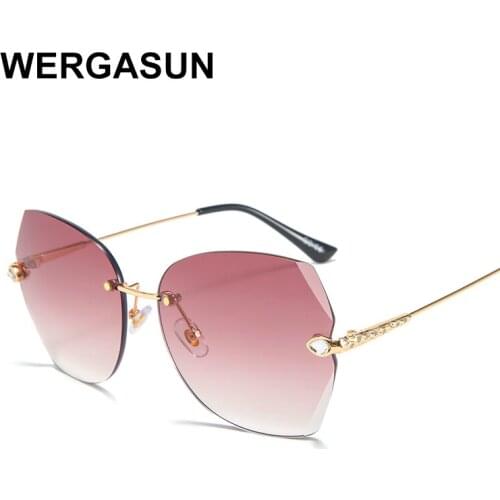 WERGASUN Luxury Rimless Sunglasses Women Brand Designer Summer Oversized Vintage Shades Sun Glasses For Lady UV400