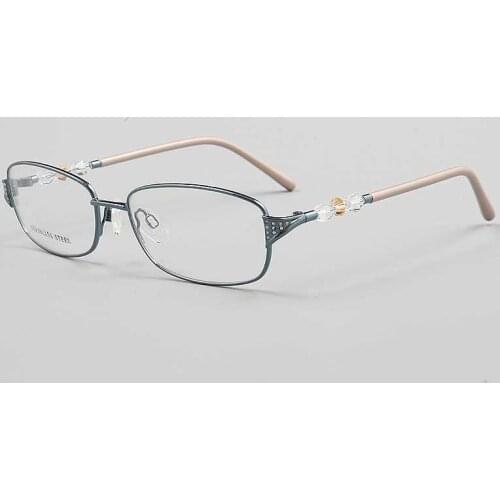 YOUTOP Womens Metal Rectangle Classic Eyeglasses Frame Females Myopia Anti-blue Ray Diamond Stainless Steel eyewear N7710