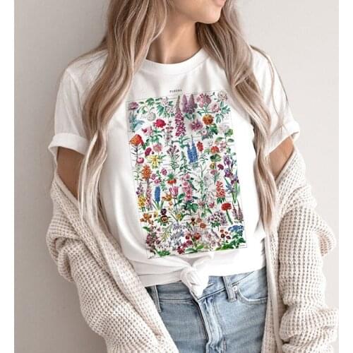 Women Flowers T Shirt Summer Cute Aesthetic Graphic Tee Female Vintage Casual Short Sleeve Tshirt Garden Floral Shirt Ladie Top