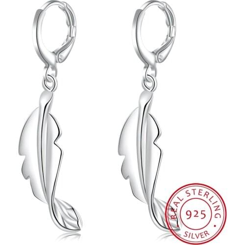 Simple Fashion Elegant Silver Long Tassel Drop Mosaic Cubic Zirconia Leaf&Feather Dangle Earrings for Women Brincos Bijoux