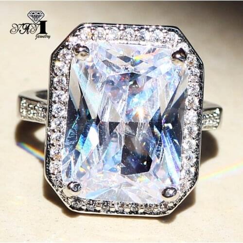 YaYI Jewelry Fashion Princess Cut Huge White Natural GemStone Zircon Stamped S925 Silver Color Engagement wedding Party Rings