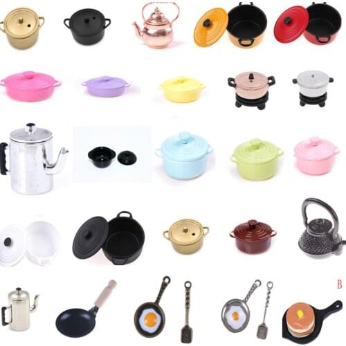 Hot Dollhouse Miniature Kitchen Utensil Cooking Ware Play Kitchen Toy Mini Pot Boiler Pan with Lid Kettle Doll house Accessories