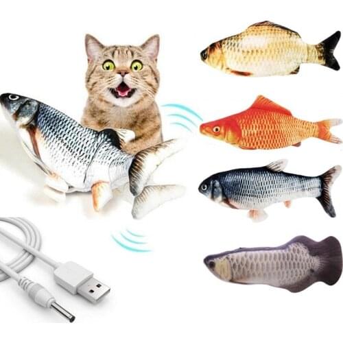 1PC Cat Wagging Catnip Toy 30CM Dancing Moving Floppy Fish Cats Toy USB Charging Simulation Cat Toy Electronic Cat Toy LBS
