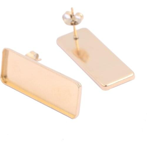 10pcs Stainless Steel Stud Bezel Earring Post Blanks 10x30mm Rectangle Cabochon Base Setting Diy Jewelry Components