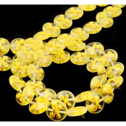 12mm Charm Pattern Flat Round Beads Lampwork Glass Beads Spacer Loose Beads For Jewelry Making DIY Bracelet Necklace