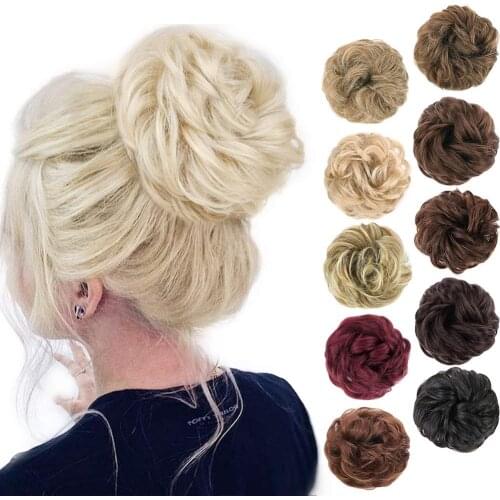 2021 New Fashion Messy Chignon Donut Hair Bun Pad Elastic Hair Rope Rubber Band Synthetic Hairpiece Gary Brown Pink Blue Color