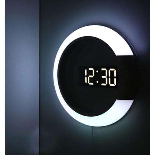 3D LED Digital Table Clock Alarm Mirror Hollow Wall Clock 7 Colors Modern Temperature Date Nightlight For Home Living Room Decor