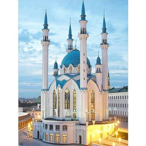 5D DIY Diamond Painting Blue White Building Castle Full Drill Embroidery Cross Stitch Mosaic Rhinestone Home Decor Gifts