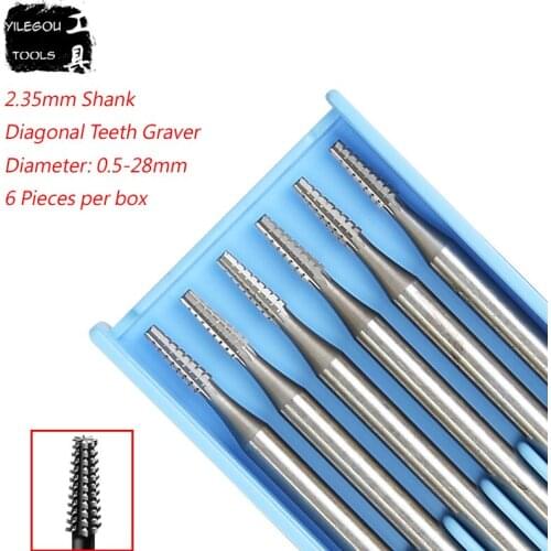 6 Pieces 2.35mm Shank Diagonal Teeth Graver Diameter 0.5 to 2.1mm Precision Milling Cutter Tungsten Alloy Power Tool Accessories