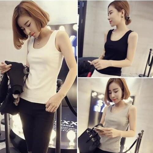 Basic Solid T Shirts Women Slim Camisole U-neck Tops Tees Summer Femme Tanks Sleeveless Black White