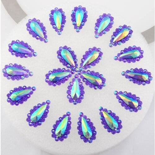BOLIAO AB Drop 10Pcs 16*27mm(0.63*1.06 in) Rose Flower Purple Rhinestone Flat back Resin Sew On Home Holiday Decoration 2 Hole