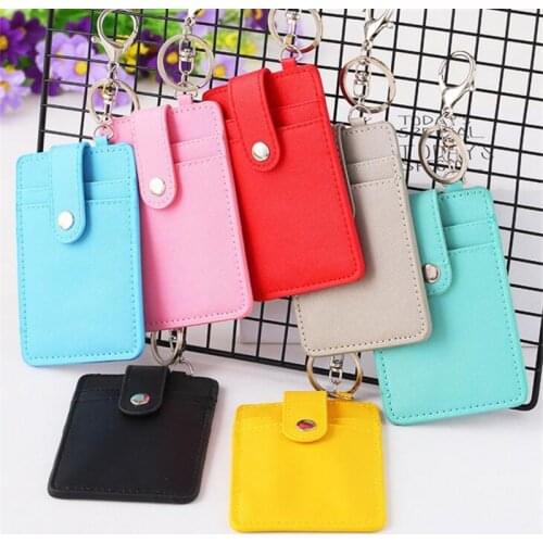 ID Card Holder Portable Cards Cover Case Office Work Card Holder Keychain Keyring Tool 3 Slots Card Wallet Id Bag New