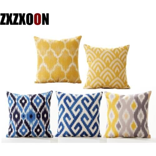 Geometric Blue Yellow Stripe Wave Throw Pillows Case Polyester Sofa Cushion Cover for Home Living Room Decoration