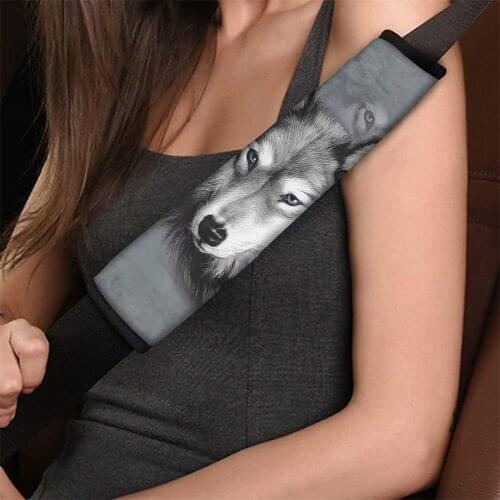 3D Wolf Print Seat Belt Cover 2 Packs, Soft Car Seat Belt Pad Cover Neoprene Seat Belt Shoulder Pads Fit Most Cars