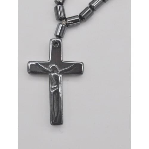 Black Magnetic Hematite Healing Beads Cross Necklace 18 Inch Jewelry WF001
