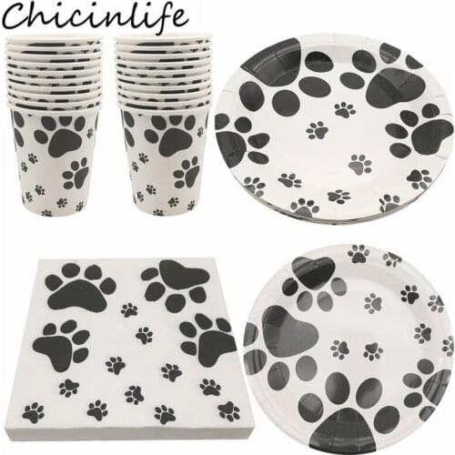 Chicinlife Dog Paw Paper Plates Cups Napkins Kids Baby Shower Dog Birthday Pet Party Disposable Tableware Decoration Supplies