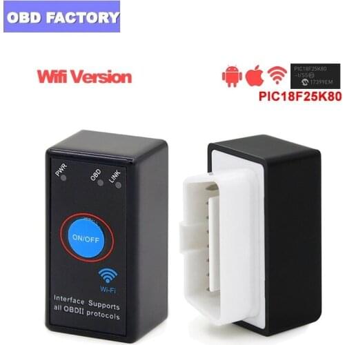 OBDII Diagnostic Tool IOS/Android ELM 327 Icar2 OBD2 Scanner ELM327 WiFi/BT PIC18F25K80 Chip V1.5 Power On/Off With Switch 4MHz