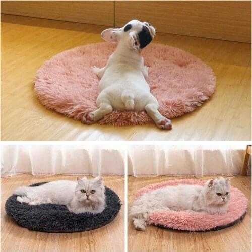 Long Plush Pet Dog Cat Mats Round Dog Cat Bed Fluffy Blanket for Dog Cat Deep Sleeping Soft Cover for Dog Cat Mattress
